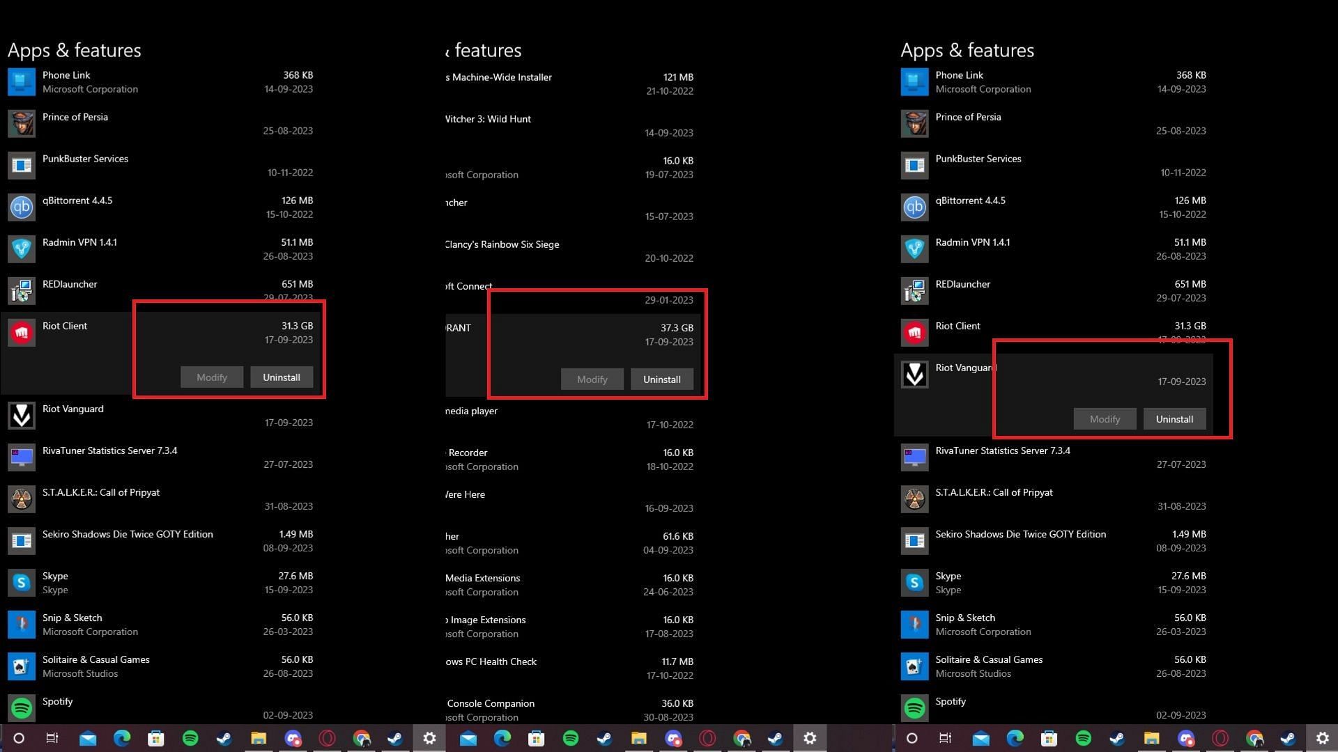 Uninstalling Valorant using the Windows Uninstall feature (Image via Sportskeeda)