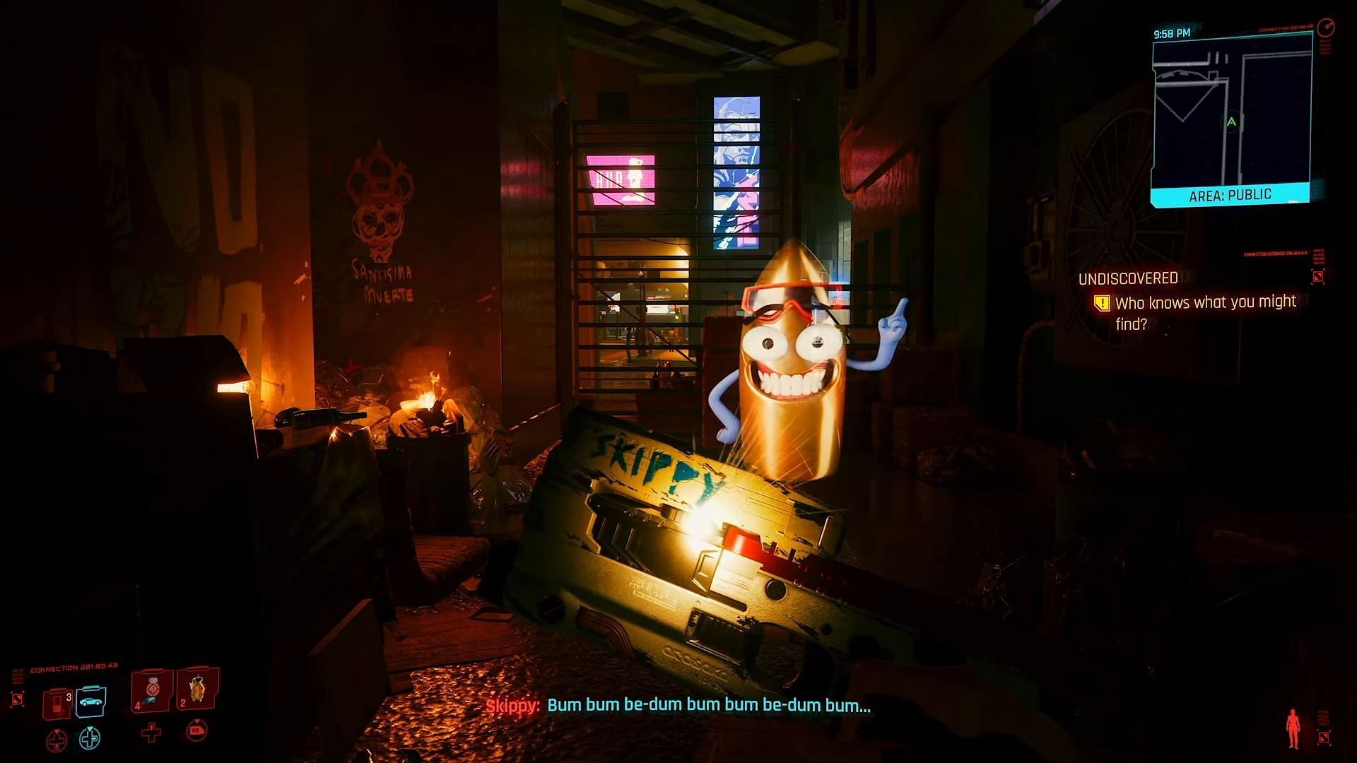 Skippy with his quips in Cyberpunk 2077 (Image via CD Projekt Red)