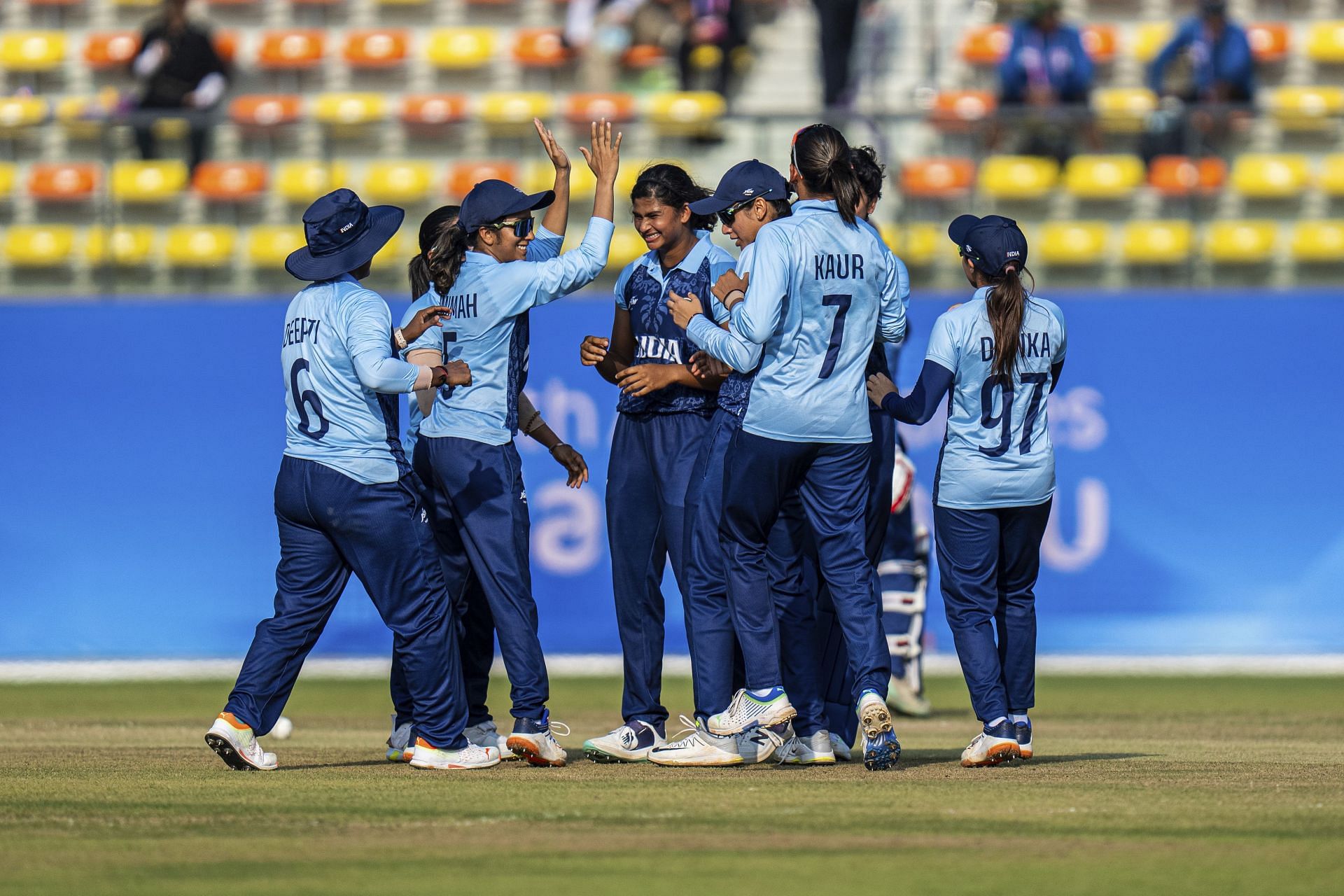 India's players celebrate a wicket in the final. (Pic: AP)