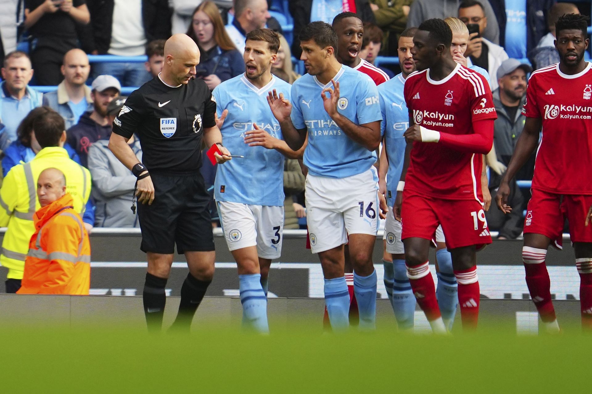 Rodri was shown red card against Nottingham