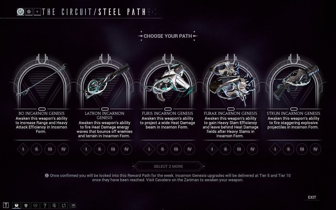 Incarnon Latron must be selected from the Steel Path Circuit rewards during Rotation C (Image via Digital Extremes)