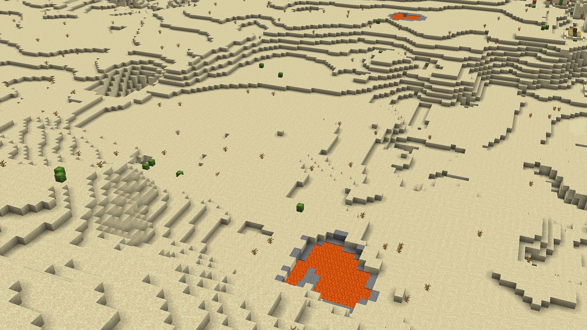Lava lakes are most common in desert biomes due to high temperatures and lack of water in Minecraft (Image via Mojang)