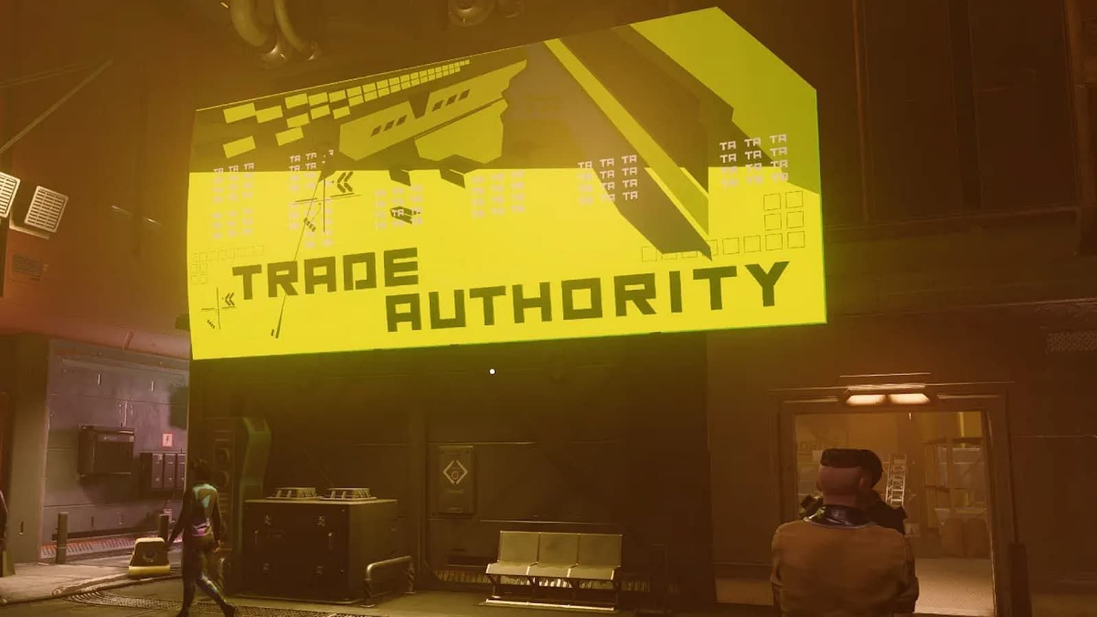 The Trade Authority can be easily identified due to its signature color (Image via Bethesda)