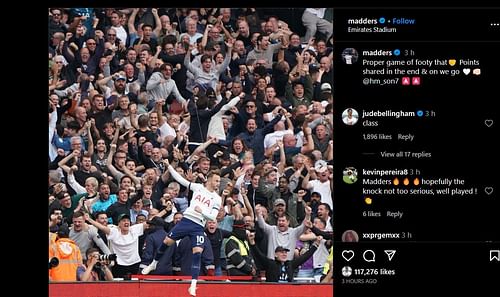 Screenshot of Bellingham's comment on Maddison's post