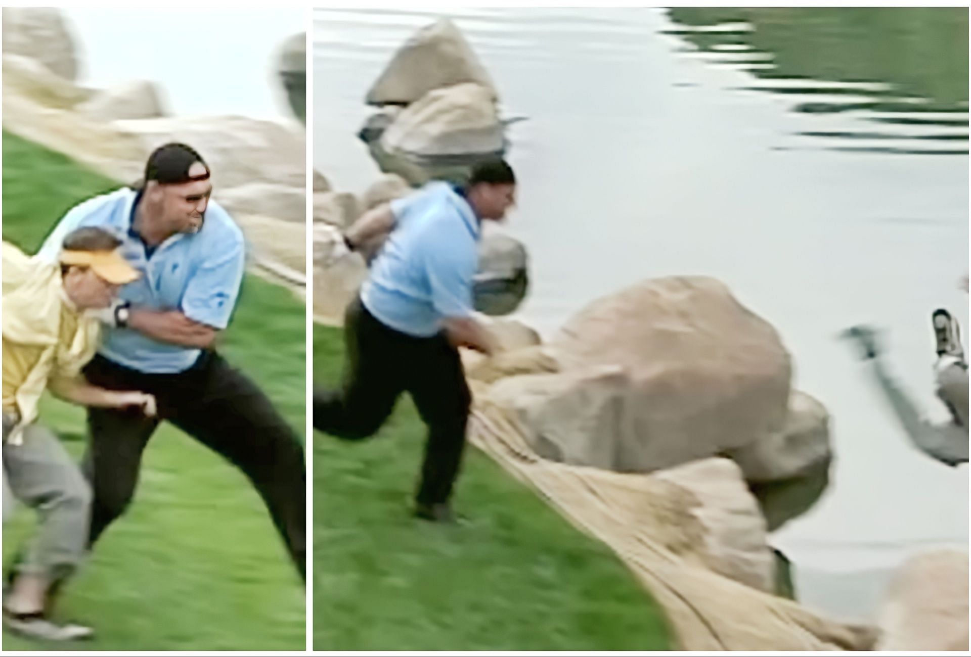 Bill Goldberg tosses a fan into the water (via YouTube/@PGATour)