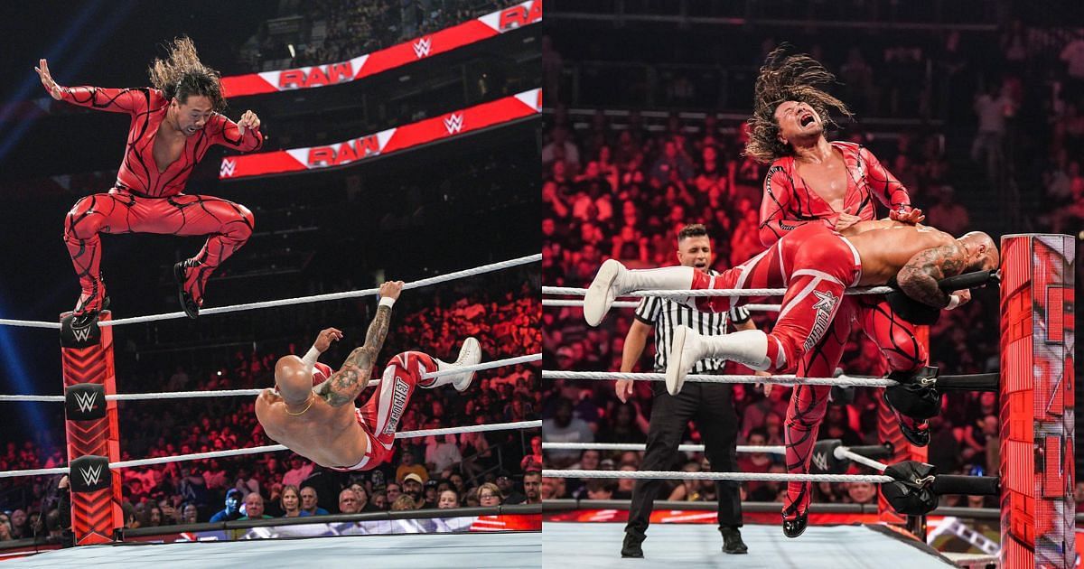 Shinsuke Nakamura and Ricochet during their Monday Night RAW match.