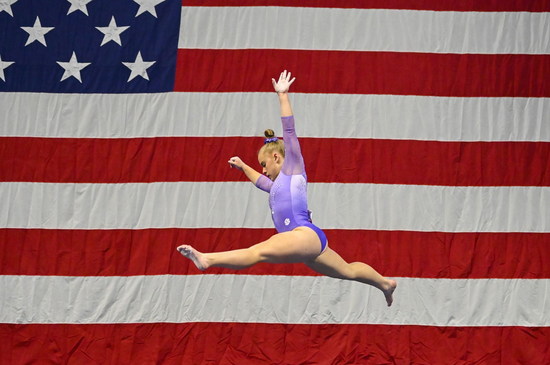 Joscelyn Roberson competes in beam in the women&#039;s senior division at the 2022 U.S. Classic in West Valley City, Utah