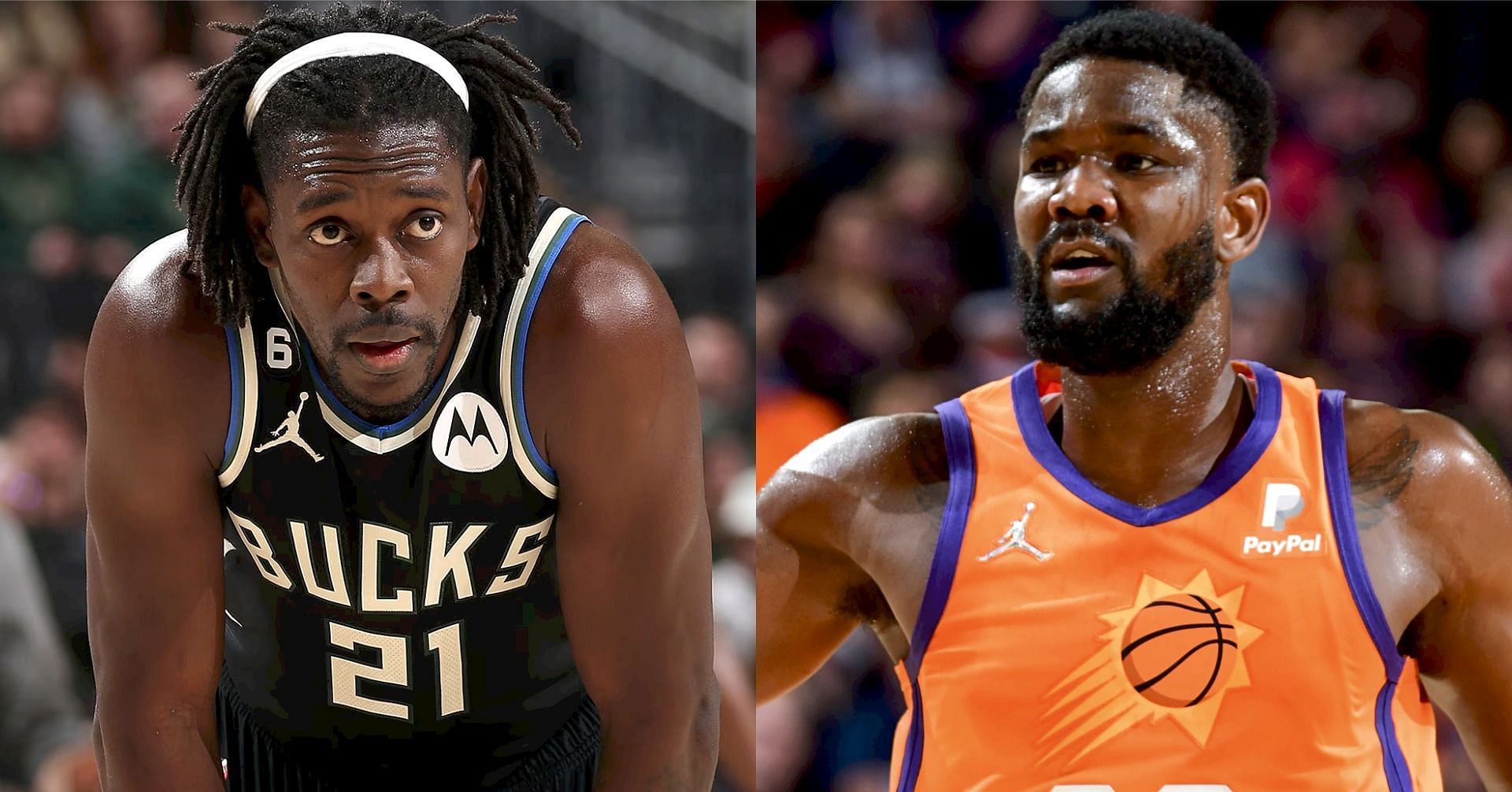 Newly acquired Portland Trail Blazers players Jrue Holiday and Deandre Ayton