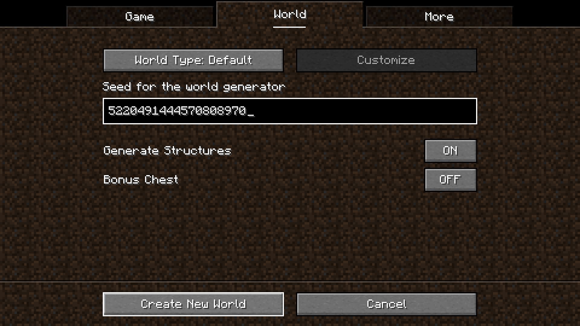 Entering a seed on the world creation screen (Image via Mojang)