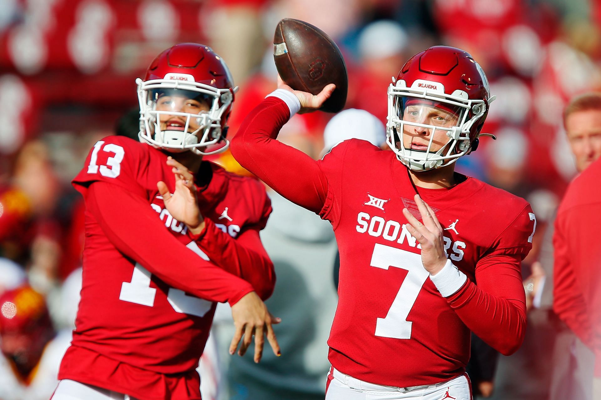 Spencer Rattler (7) and Caleb Williams (13), both played at Oklahoma