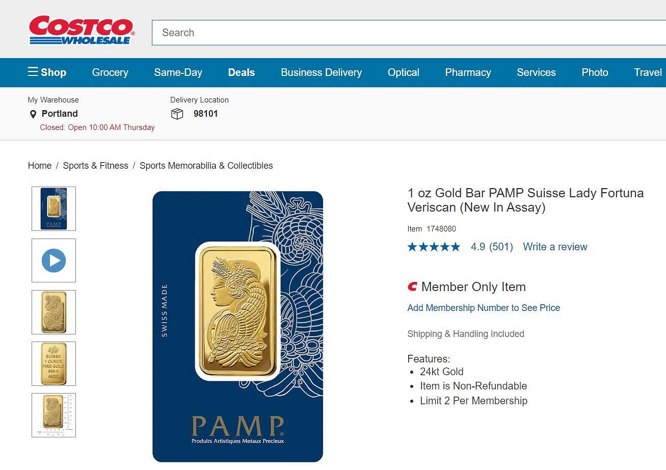 The PAMP Suisse gold bar (Image via Costco)