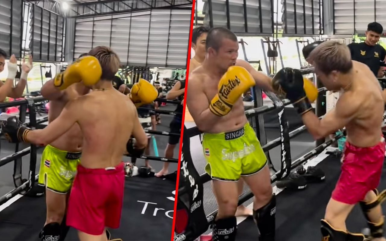 Takeru and Nong-O Hama exchanging punches during a training session (left) and (right) photos