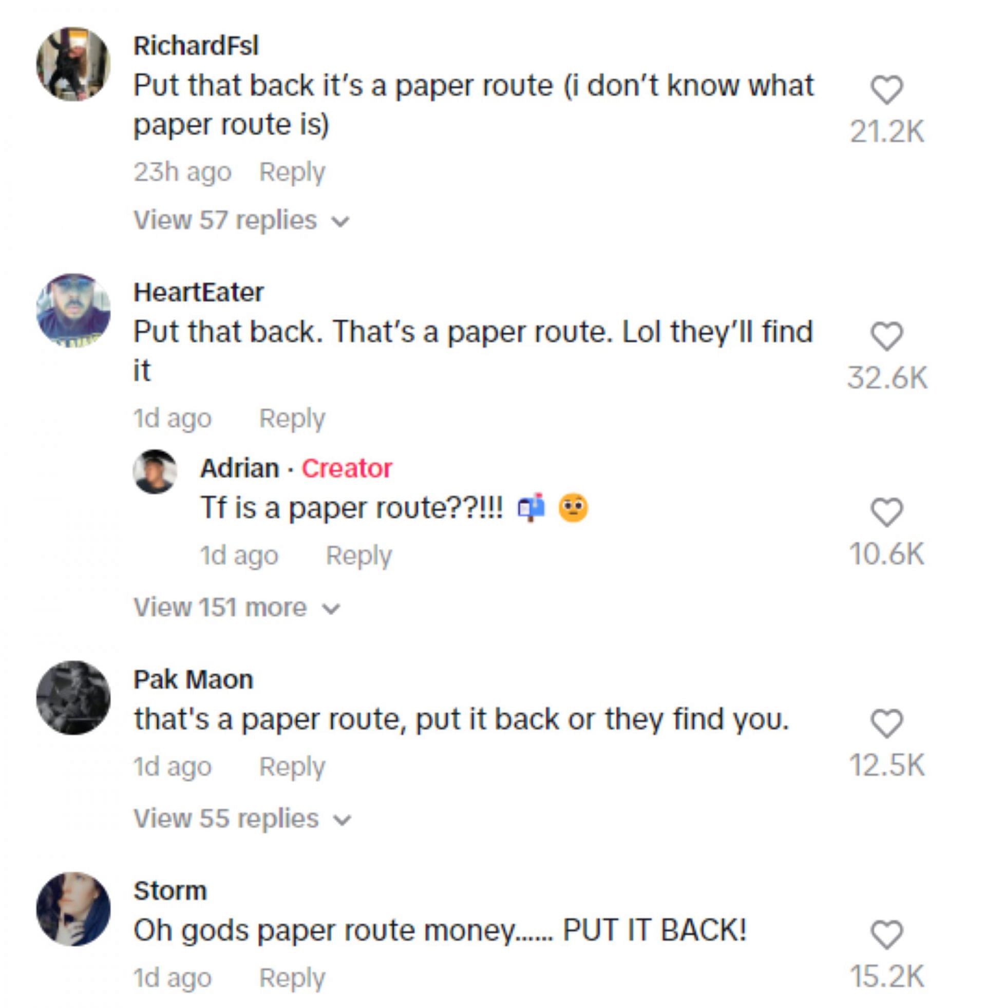 Netizens claim that the influencer is in hold of a paper route (Image via adrian_peru/TikTok)