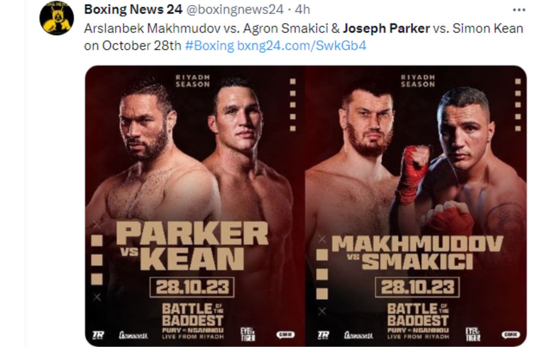 Tweet regarding heavyweight bouts being added [Photo credit: @boxingnews24 - X]