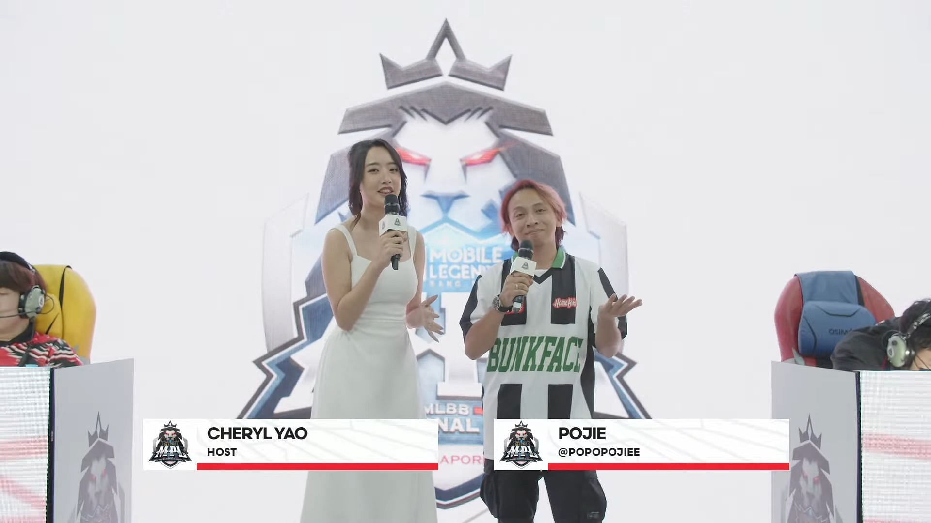 Malaysian MLBB content creator Pojie confessed to MPL SG host Cheryl Yao that he thinks Singaporean chicken rice is best in the world (Image via Moonton Games)