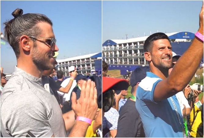 Watch: Gareth Bale and Novak Djokovic cheer on Team Europe from fans' stand at Ryder Cup