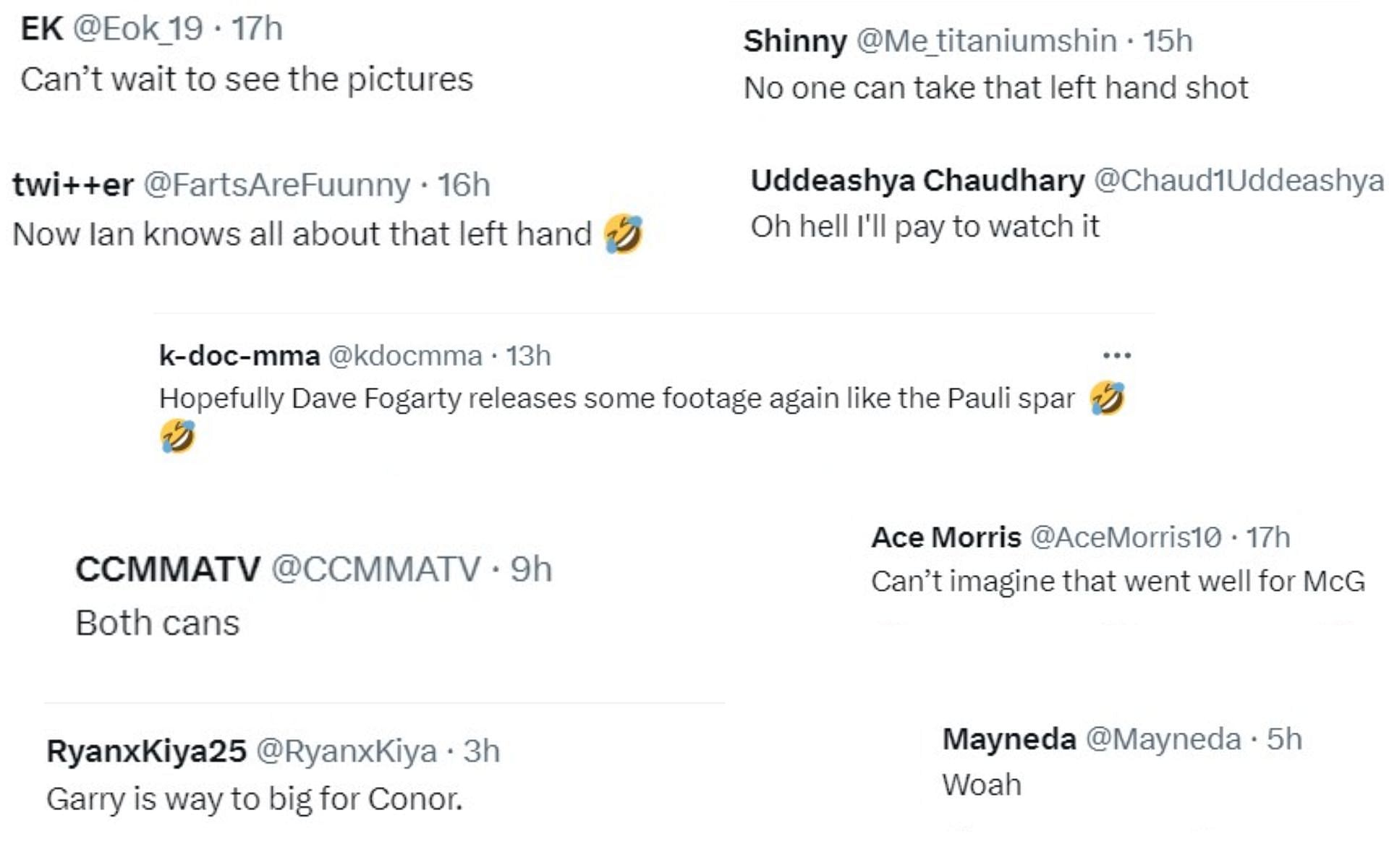 Screenshot of fan reactions to McGregor and Garry sparring
