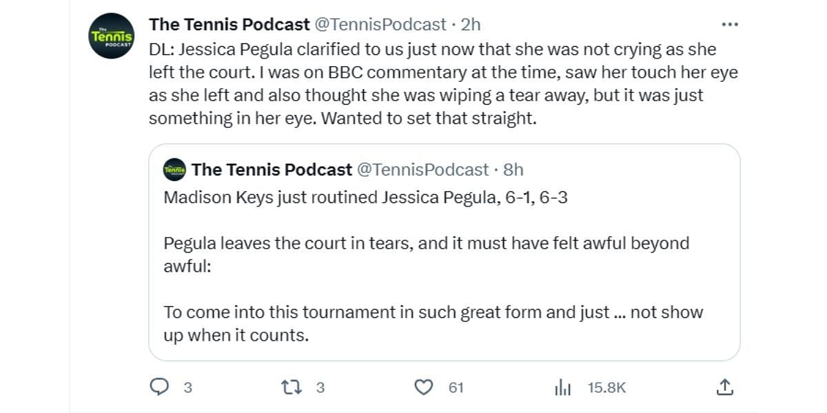 The Tennis Podcast&#039;s tweet.