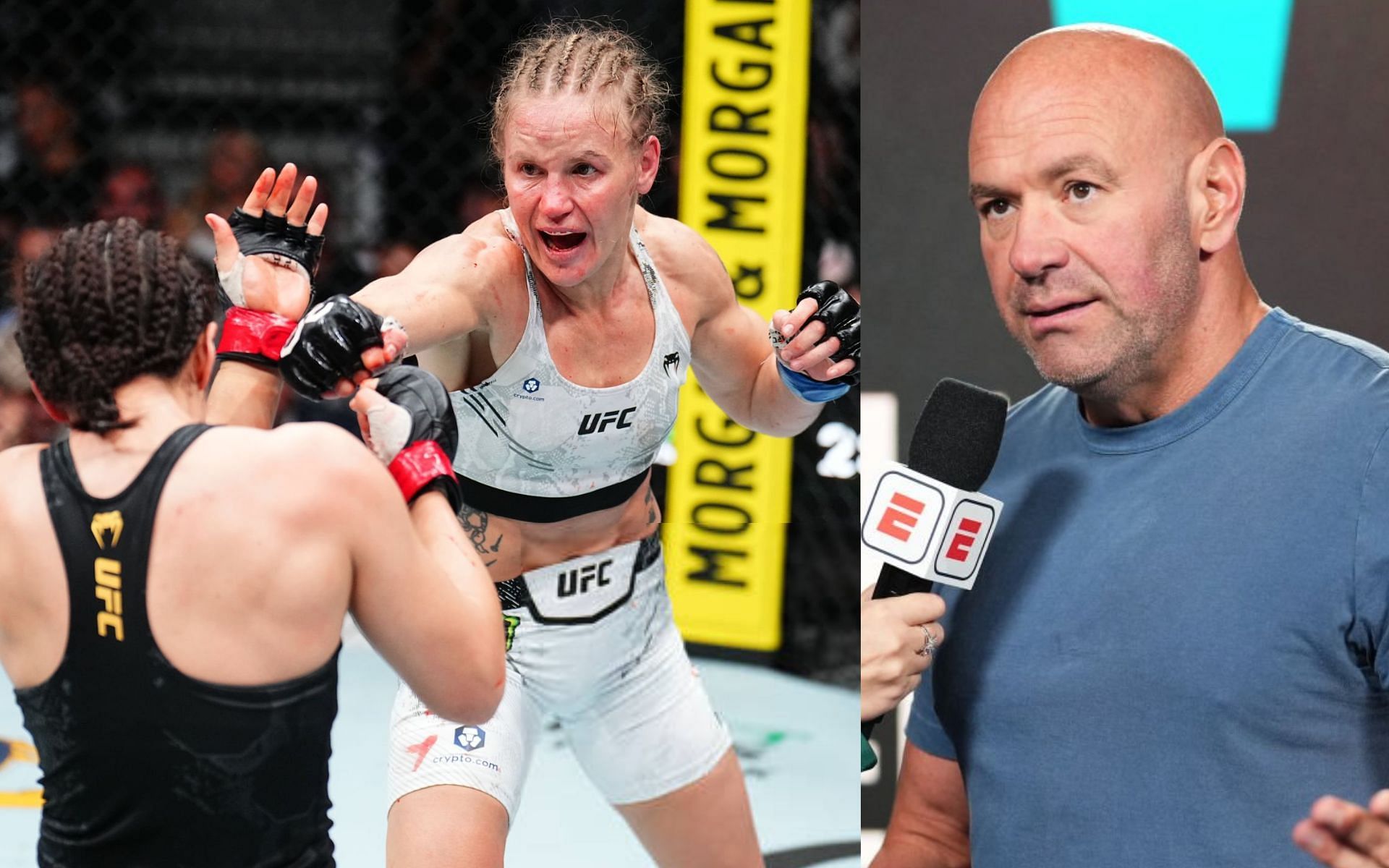 Alexa Grasso vs. Valentina Shevchenko at UFC Noche (left) and Dana White (right) [Images Courtesy: @GettyImages]