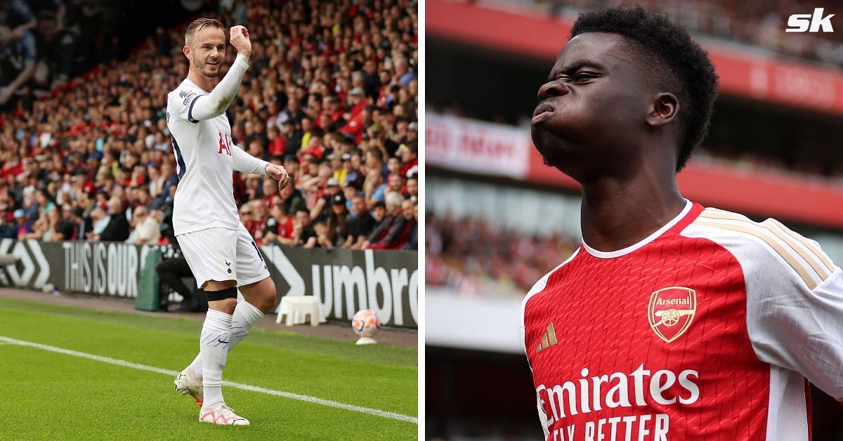 James Maddison reacts to Bukayo Saka copying his celebration.