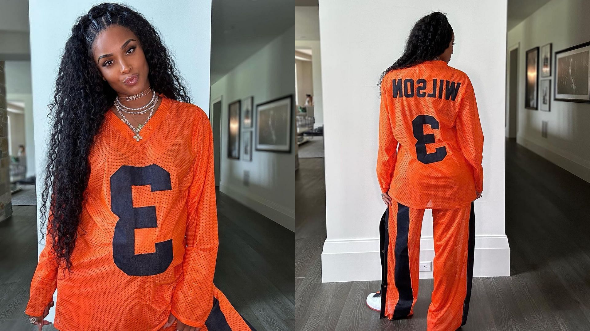 Ciara rocks an outfit inspired by her husband&#039;s football uniform. (Image credit: Ciara on Instagram)