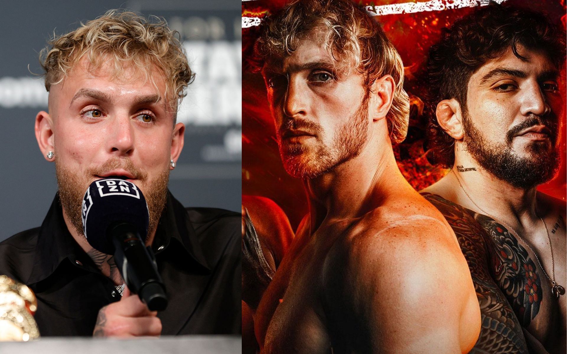 Jake Paul (left) and Logan Paul vs Dillon Danis (right). [via Getty Images and Misfits Boxing]