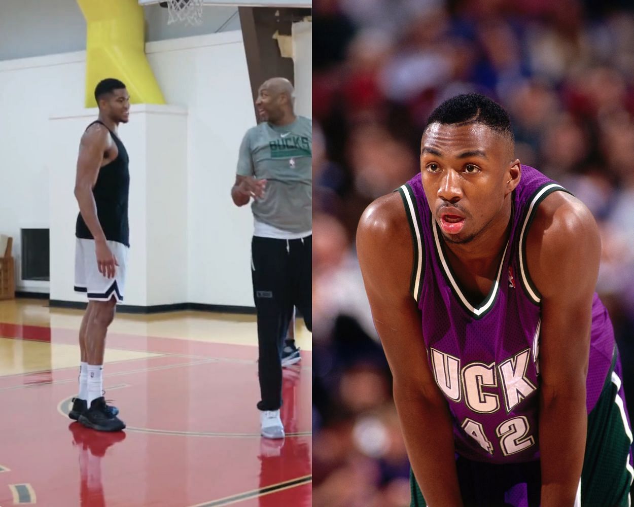 Giannis Antetokounmpo working out with Vin Baker