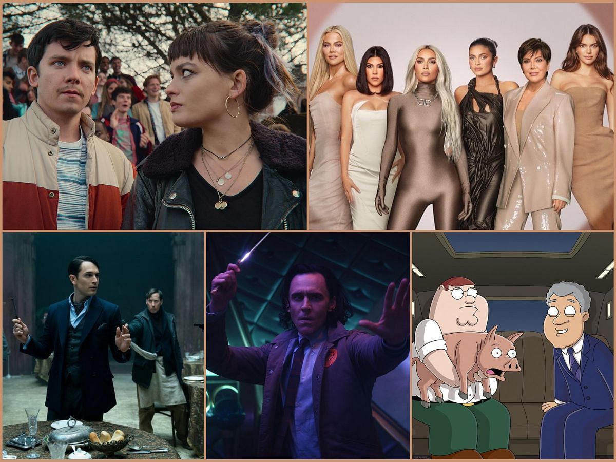 (Clockwise) Collage of Sex Education, The Kardashians, Family Guy, Loki, and The Continental: From the World of John Wick. (Photos via IMDb)