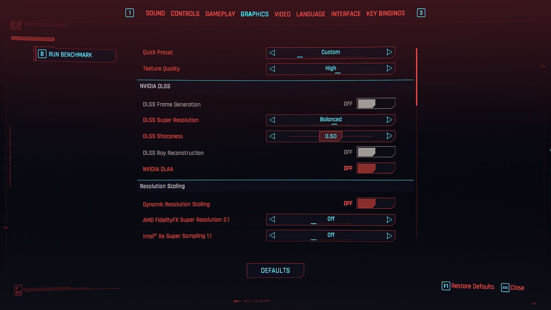 The graphics options in Cyberpunk 2077 (Image via CD Projekt Red)