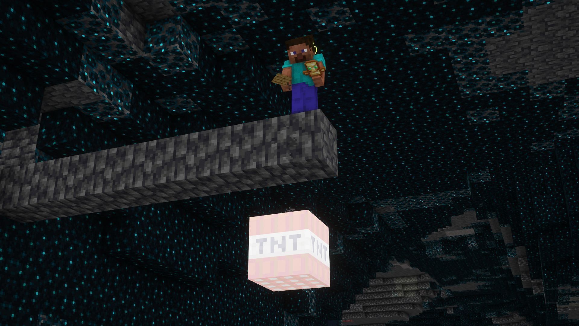 Player dropping a primed TNT block (Image via Mojang)