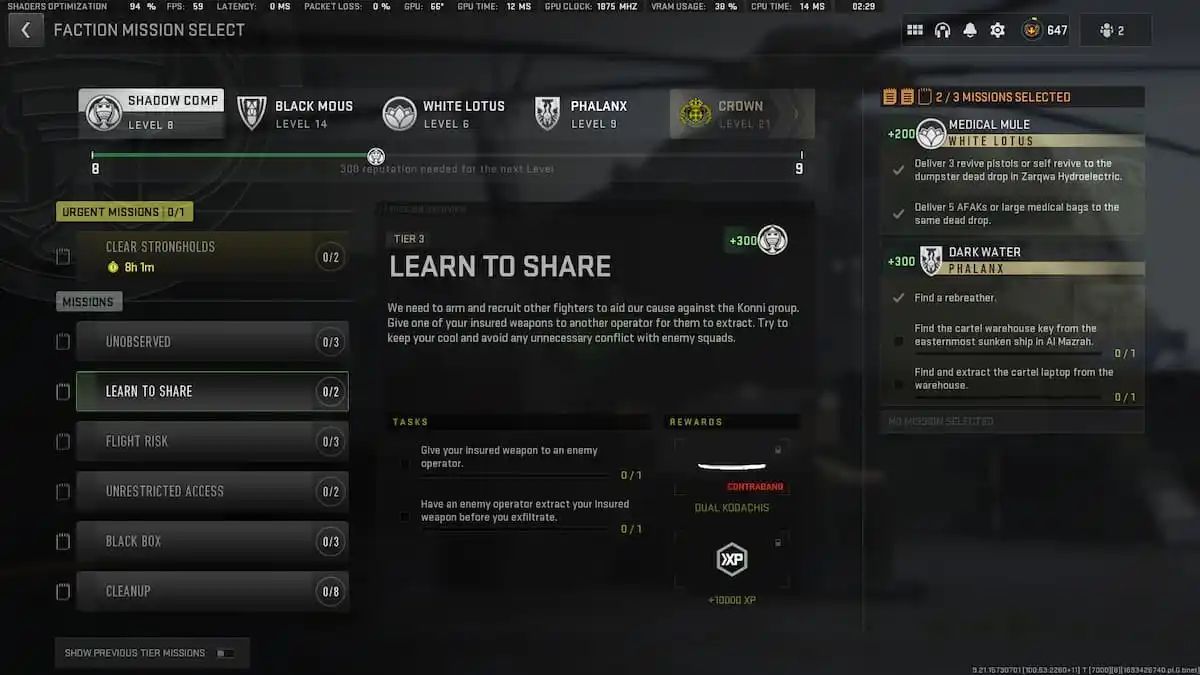 Faction Mission select menu (Image via Activision)