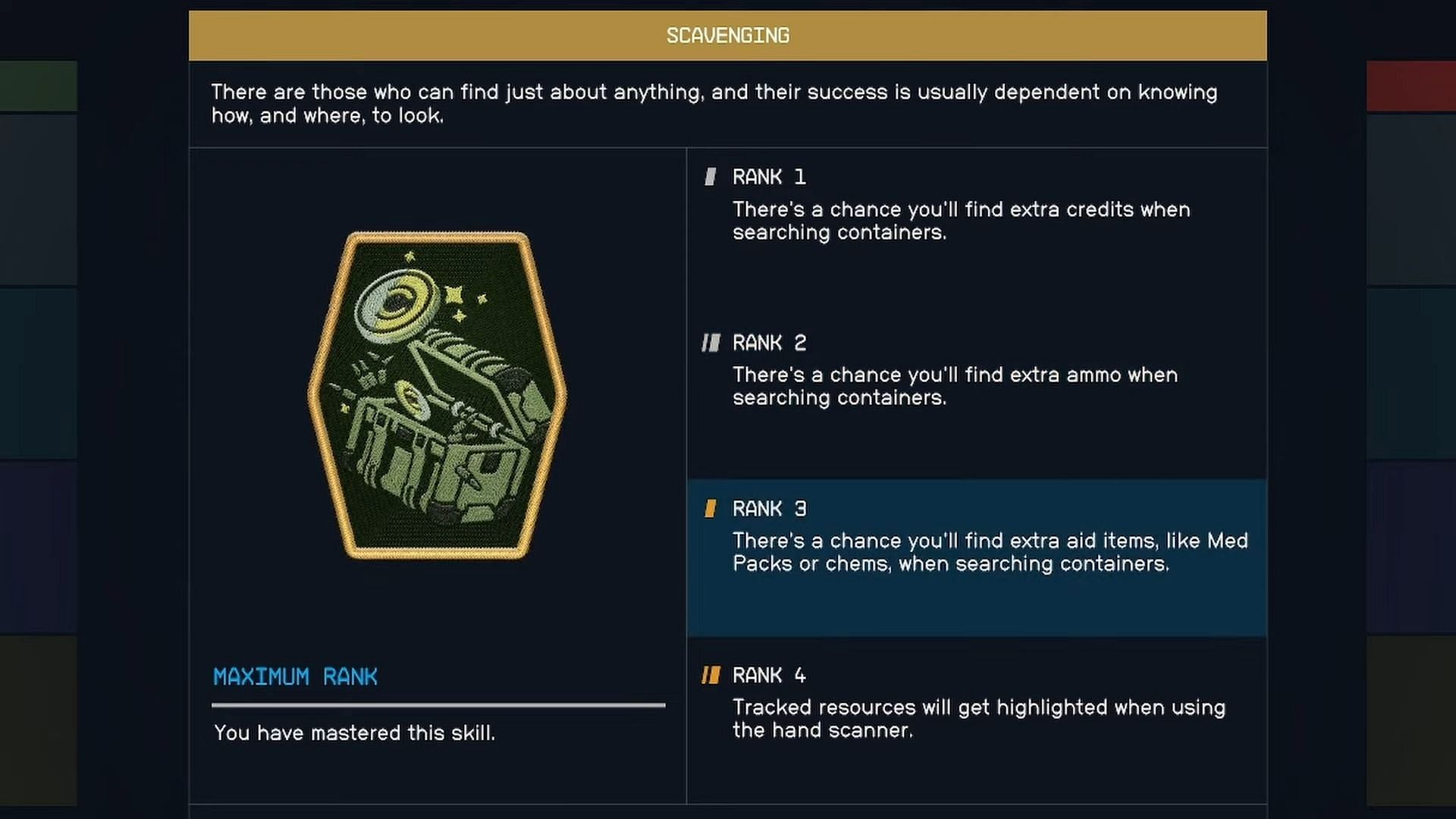 Scavenging skill in Starfield (Image via Bethesda)