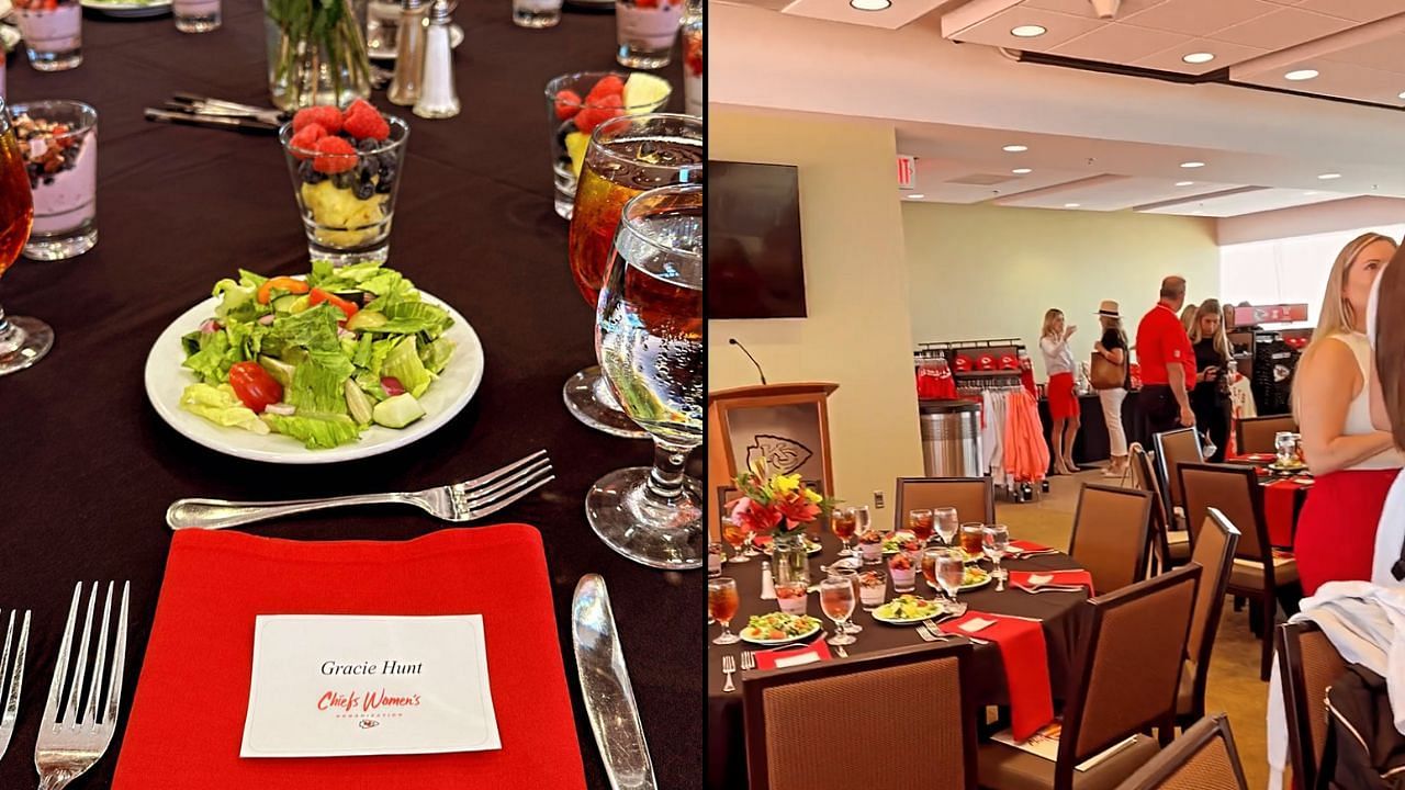 A salad that Gracie Hunt had at the &quot;Red Wednesday&quot; women-only luncheon, alongside her invitation and a general glimpse into the event