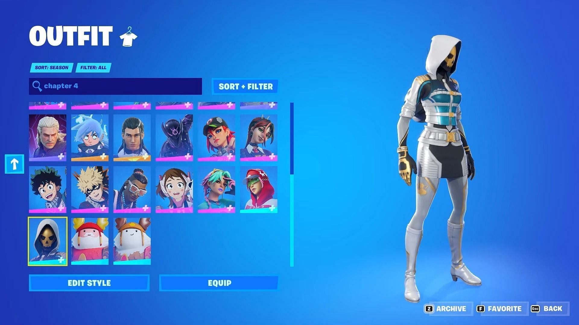 Selecting cosmetics in Fortnite