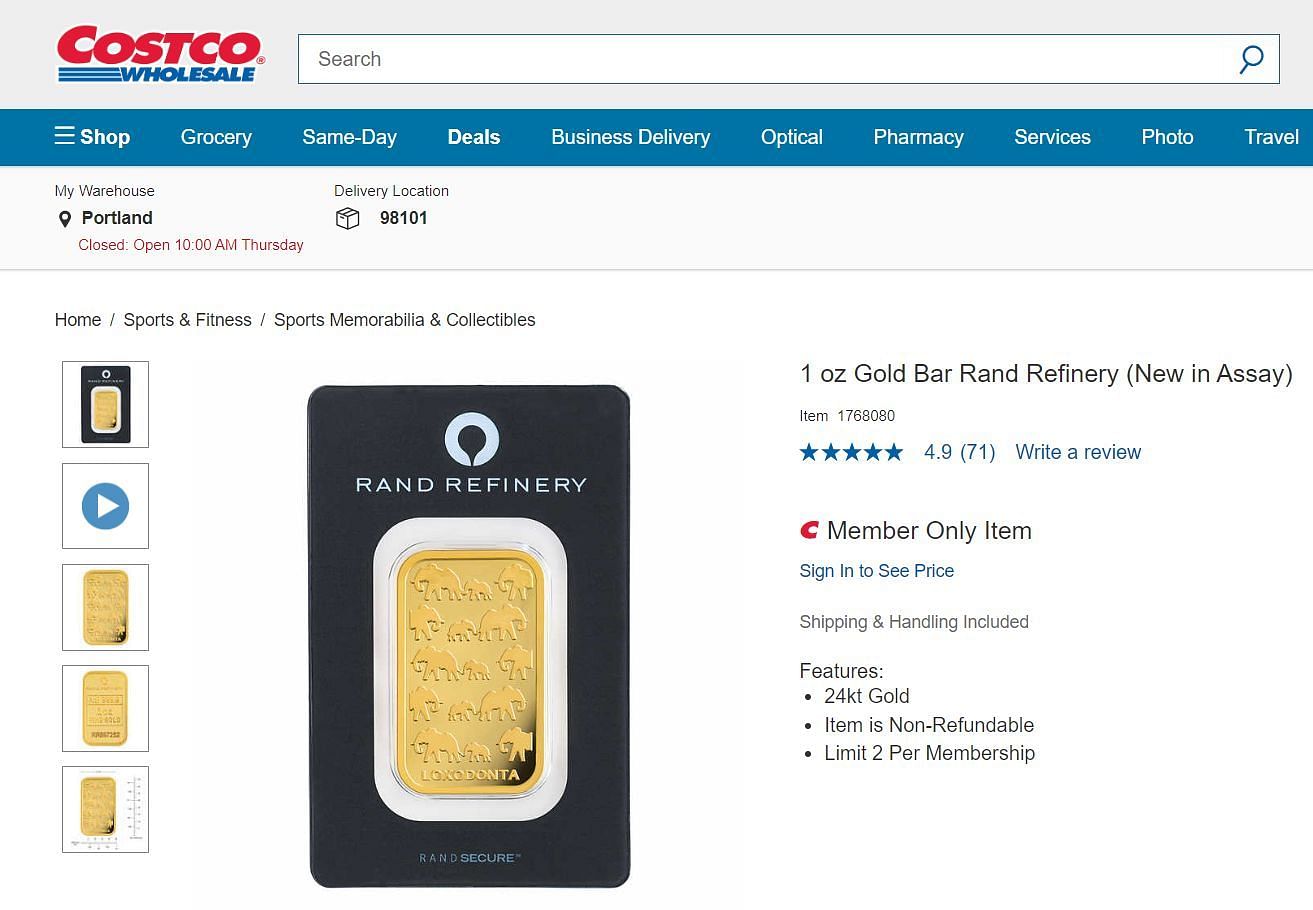 The Rand Refinery gold bar (Image via Costco)