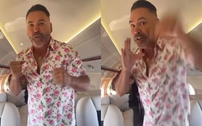 WATCH: Oscar De La Hoya breaks down Canelo Alvarez vs. Jermell Charlo on private plane