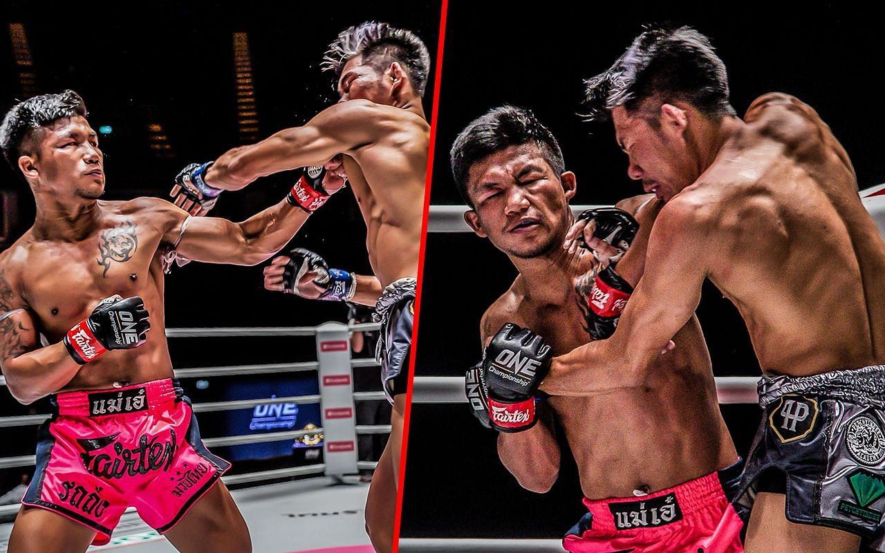 Rodtang fighting Petchdam during their world title fight (left) and (right) | Image credit: ONE Championship