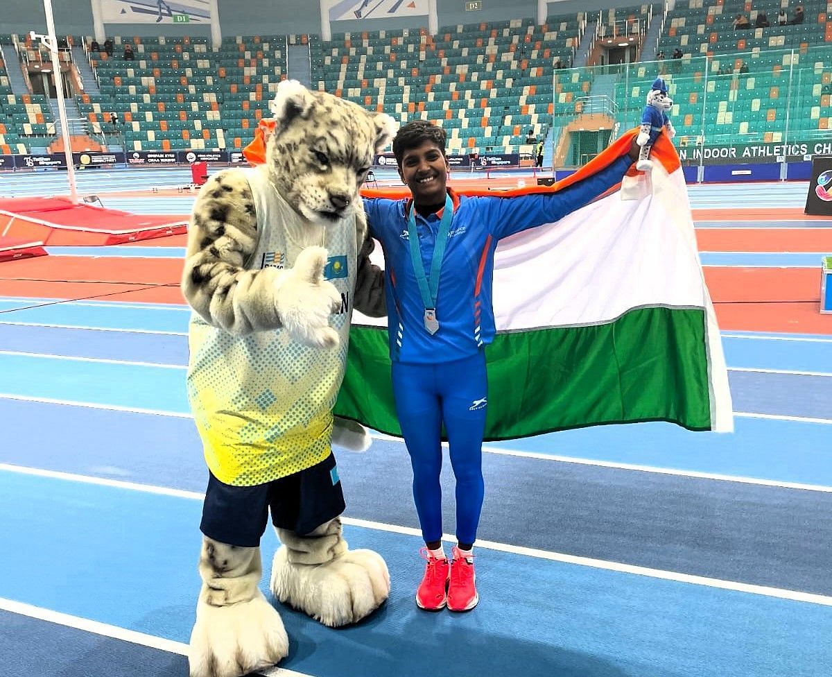 India&rsquo;s Pavithra Venkatesh won silver in women&rsquo;s pole vault event at the 2023 Asian Indoor Championship in Kazakhstan. File photo: credit: AFI 