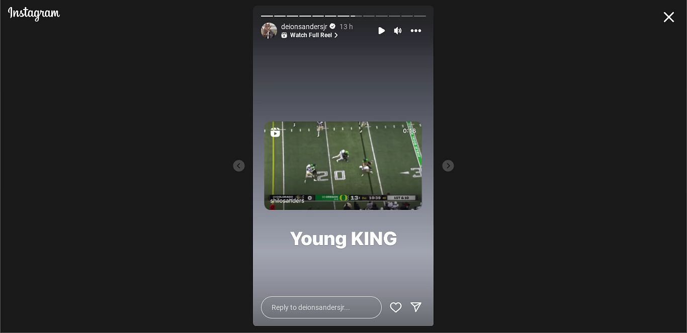 Screenshot of Deion Sanders Jr. Instagram Story