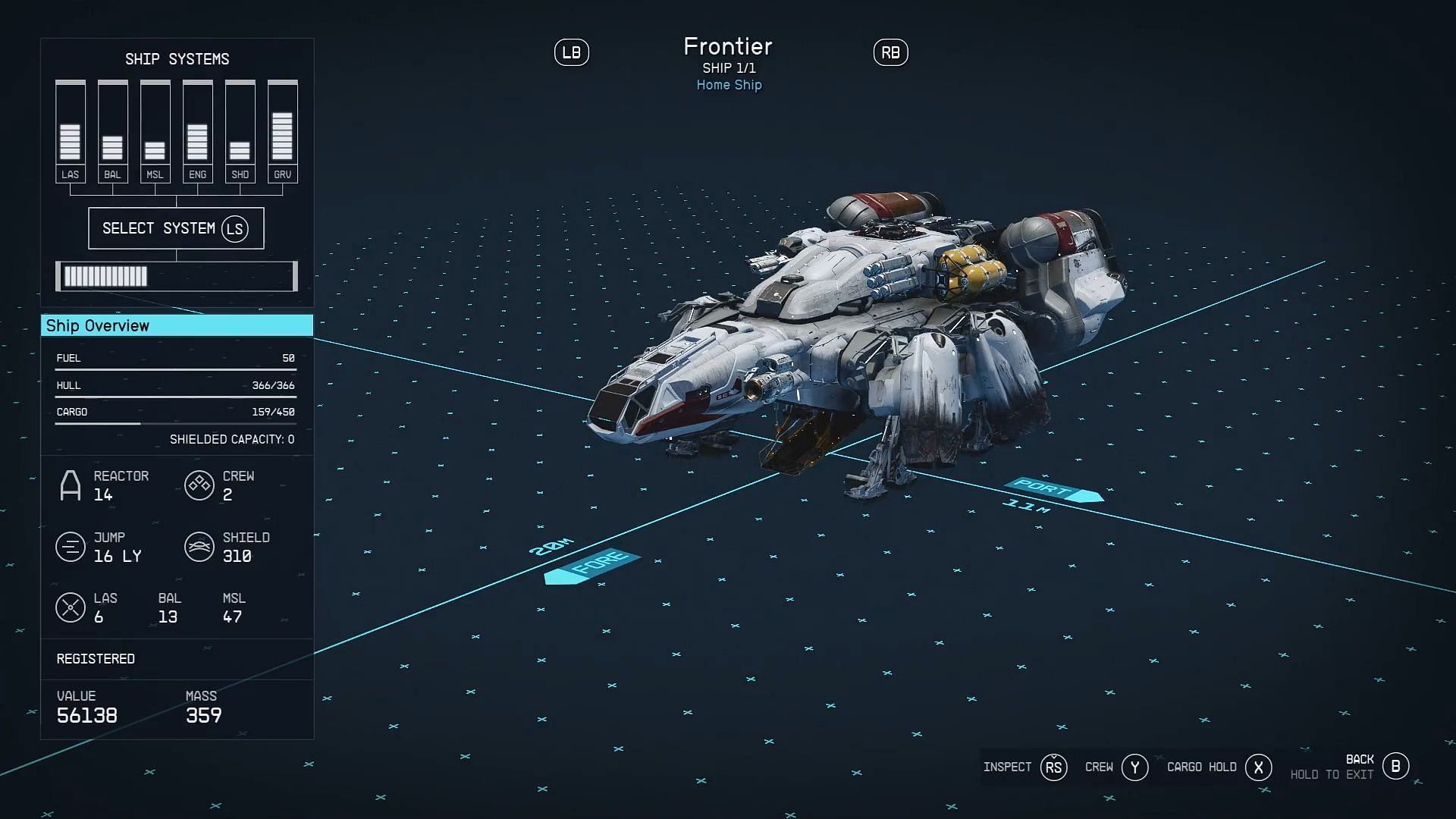 Starfield&#039;s ship consists of various customizable parts (Image via Bethesda)