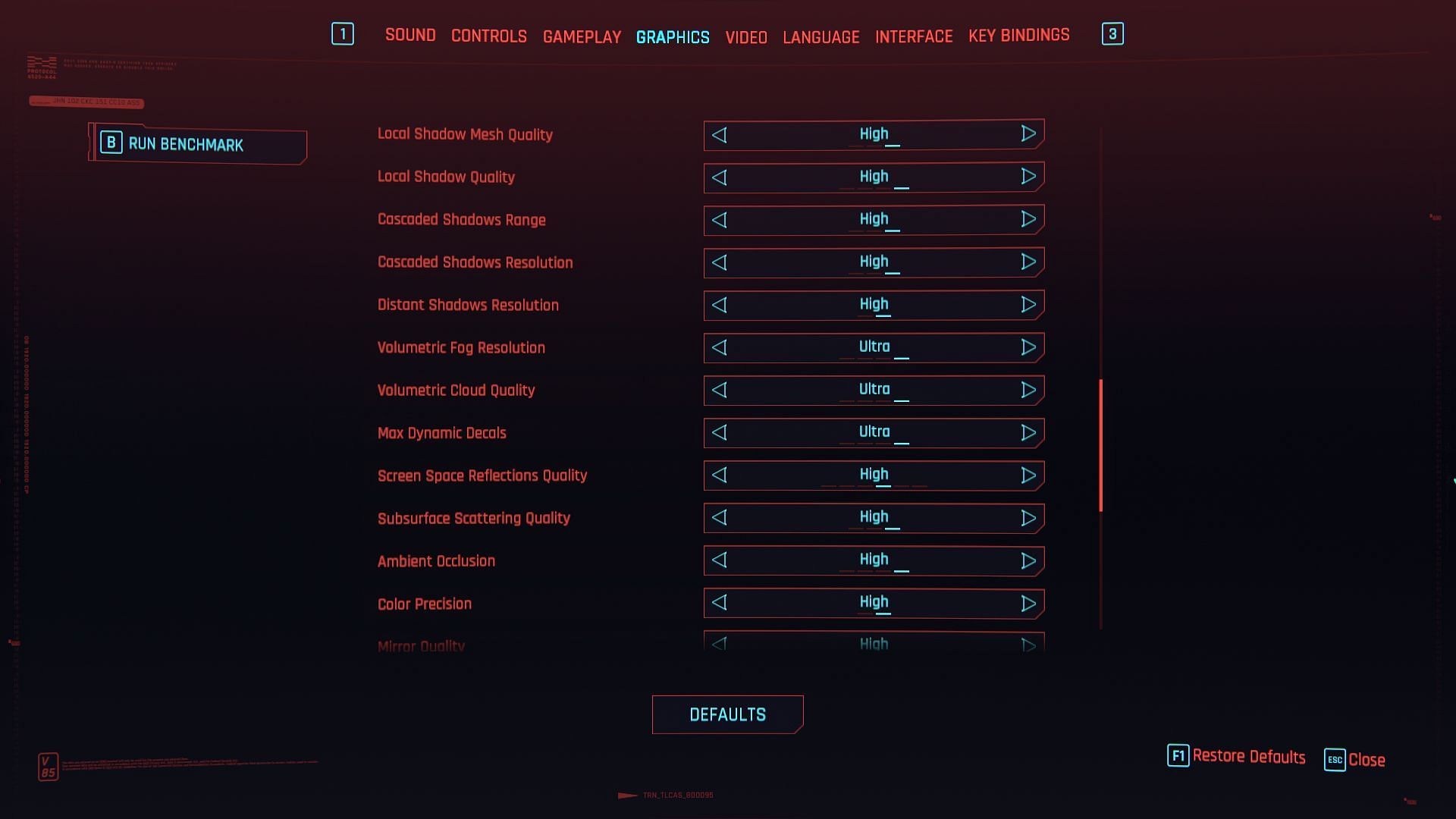 The advanced settings in Cyberpunk 2077 2.0 (Image via Sportskeeda)