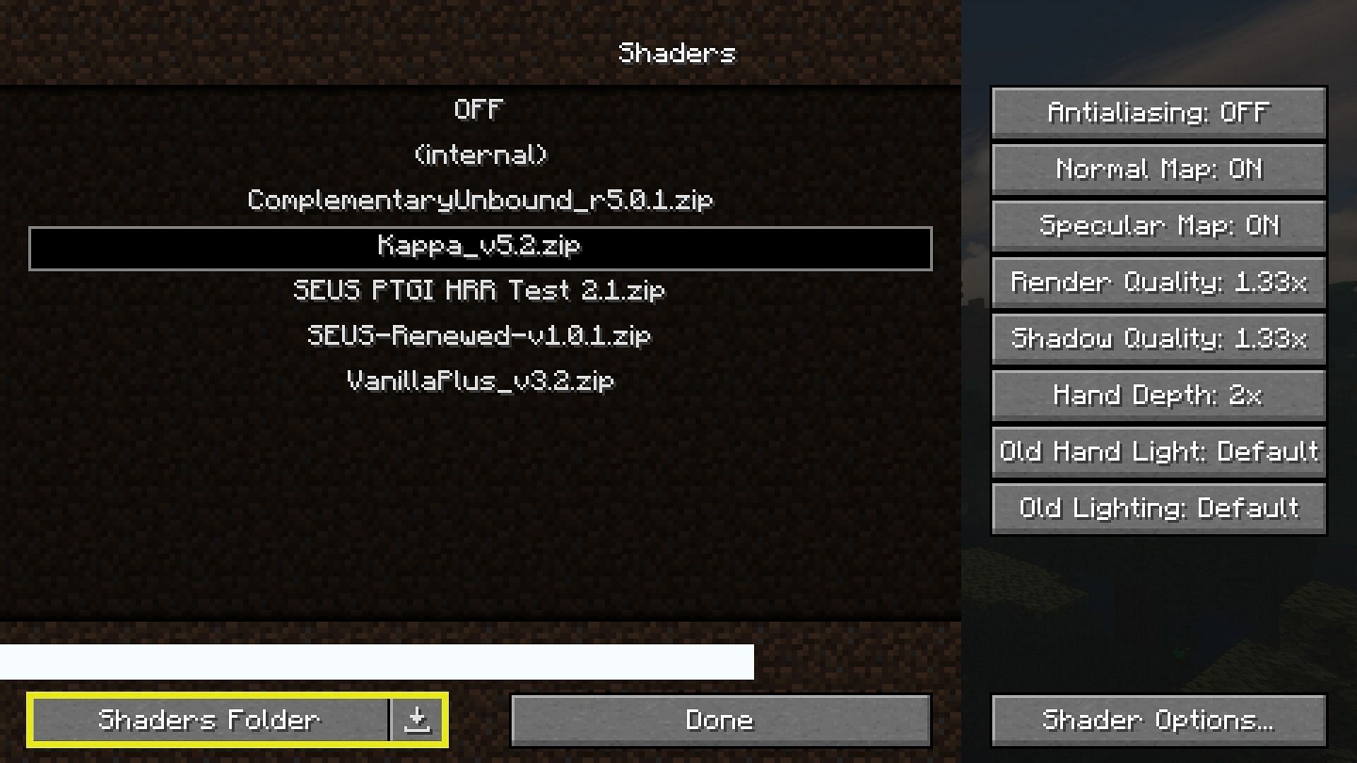 The folder where you can add the different shaders that will work with Optifine (Image via Mojang)