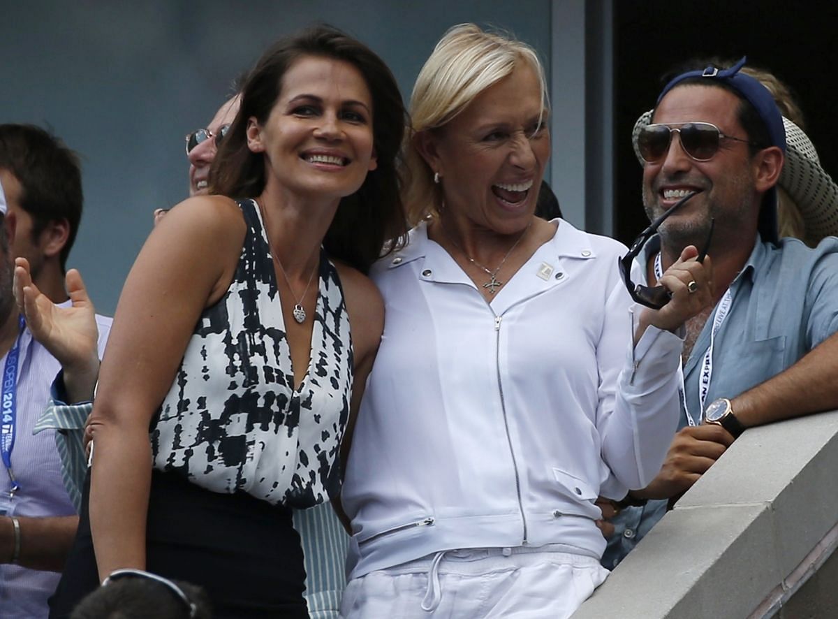 Martina Navratilova poses with long-time girlfriend Julia Lemigova