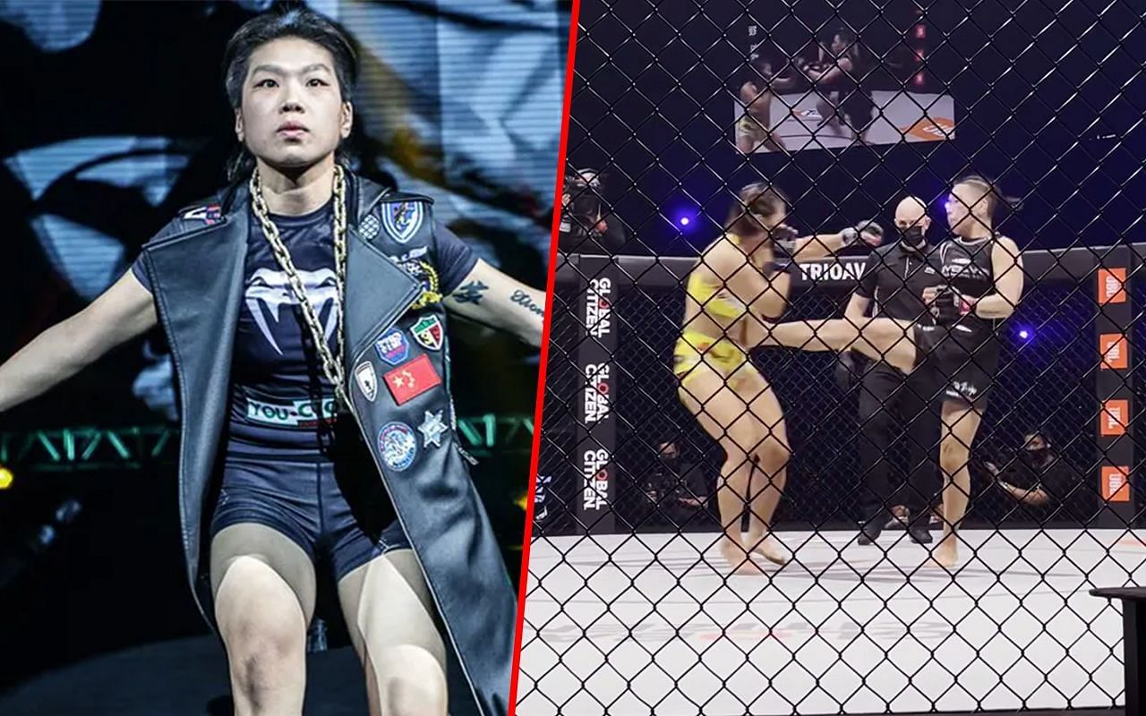 Xiong Jing Nan (left) and Xiong fighting Ayaka Miura (right) | Image credit: ONE Championship