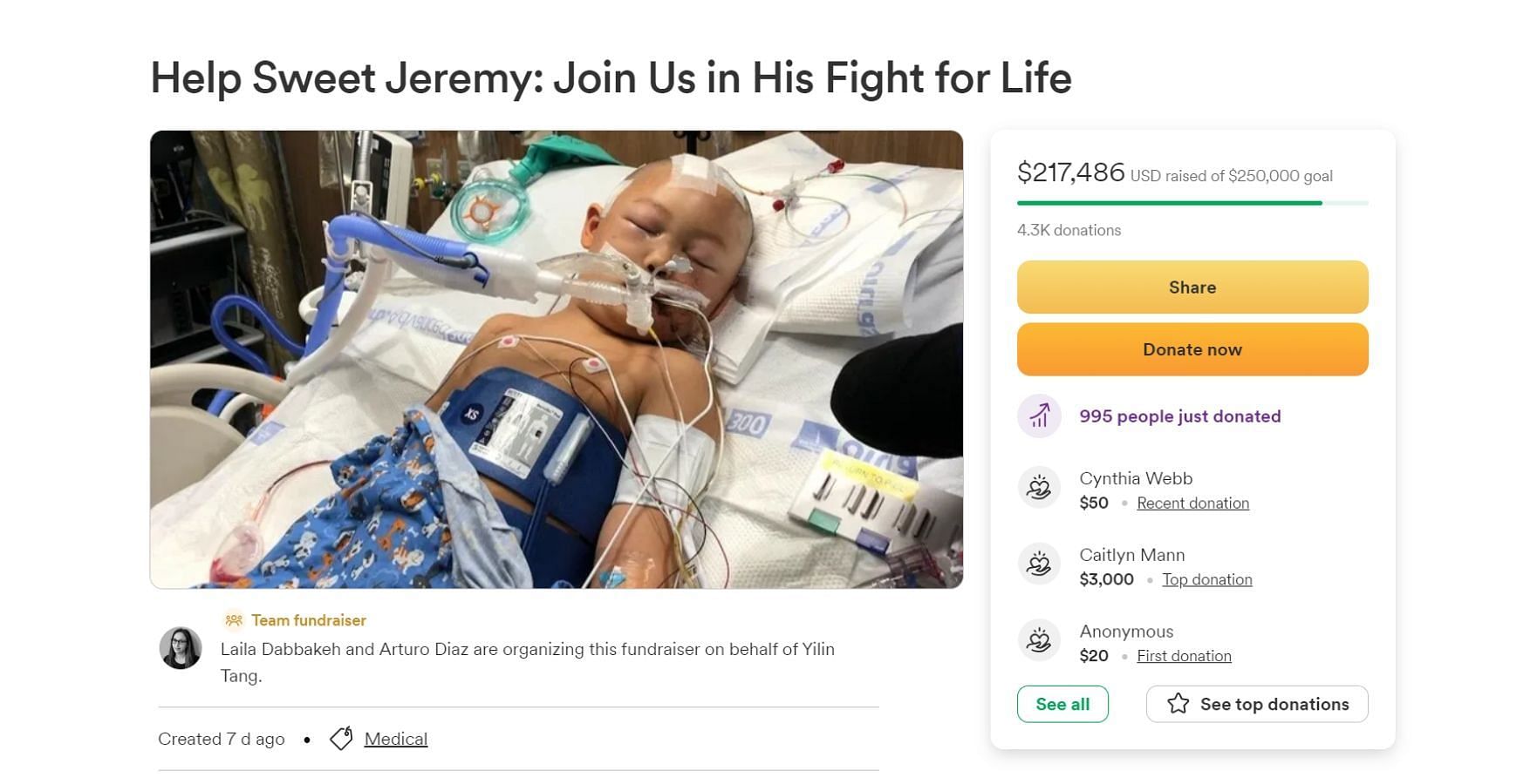 Screenshot from Jeremy&#039;s GoFund Me page (Image via GoFundMe)