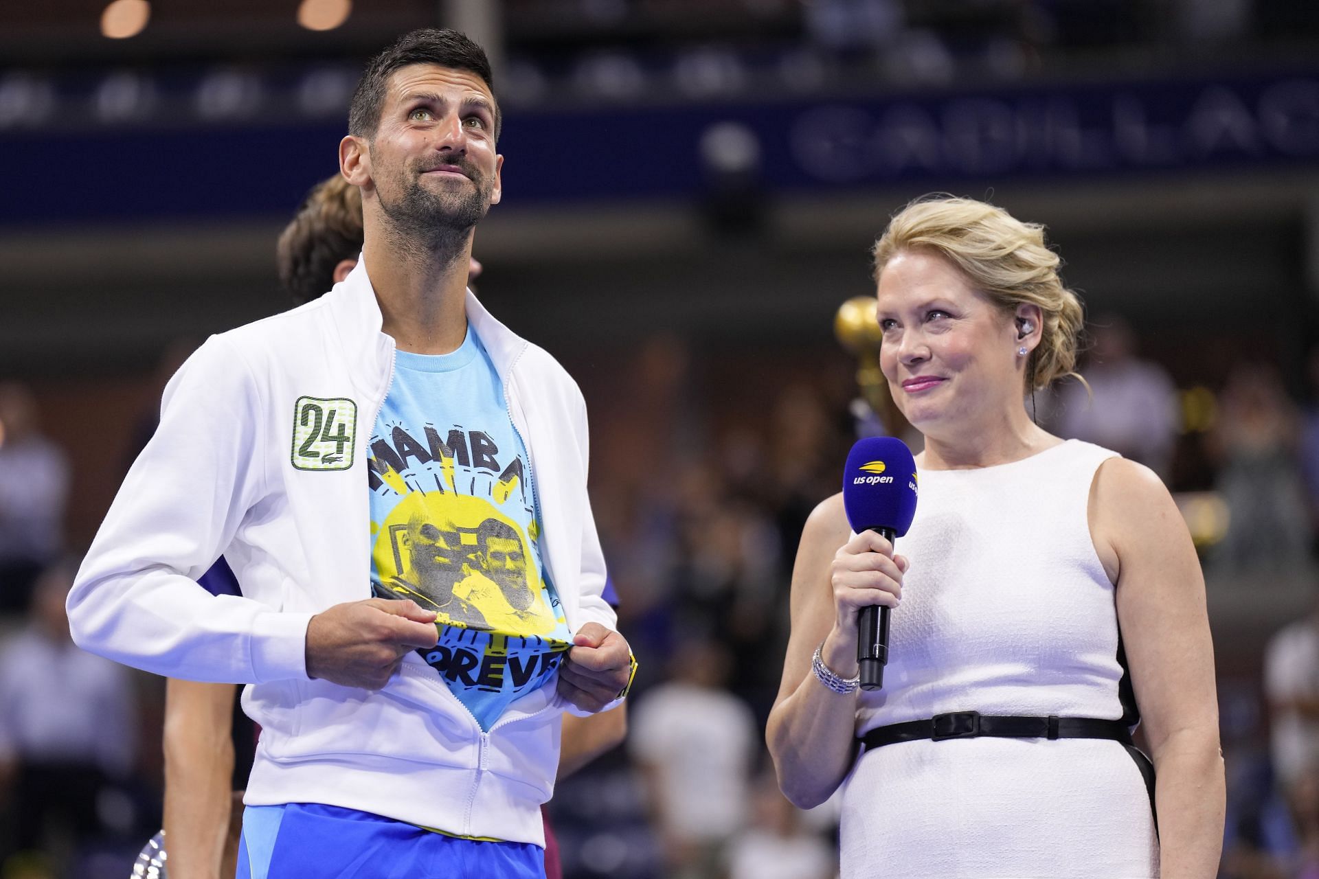 Novak Djokovic wearing a special Kobe Bryant jersey at the 2023 US Open