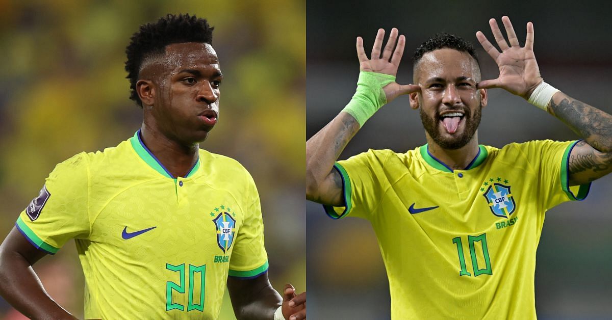 Vinicius congratulates Neymar on making history with Brazil.