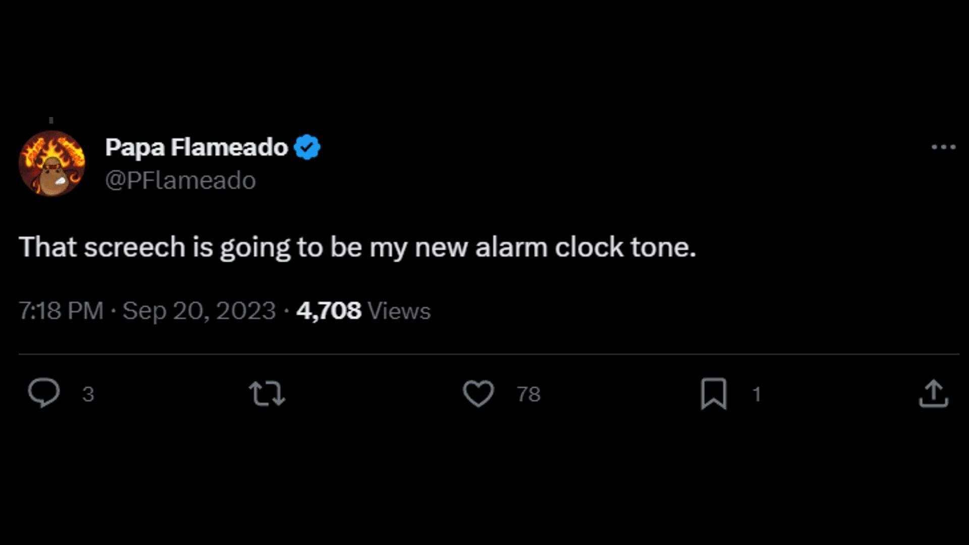 A netizen jokes that White&#039;s screech was going to be his new alarm tone. (Image via X/Papa Flameado)