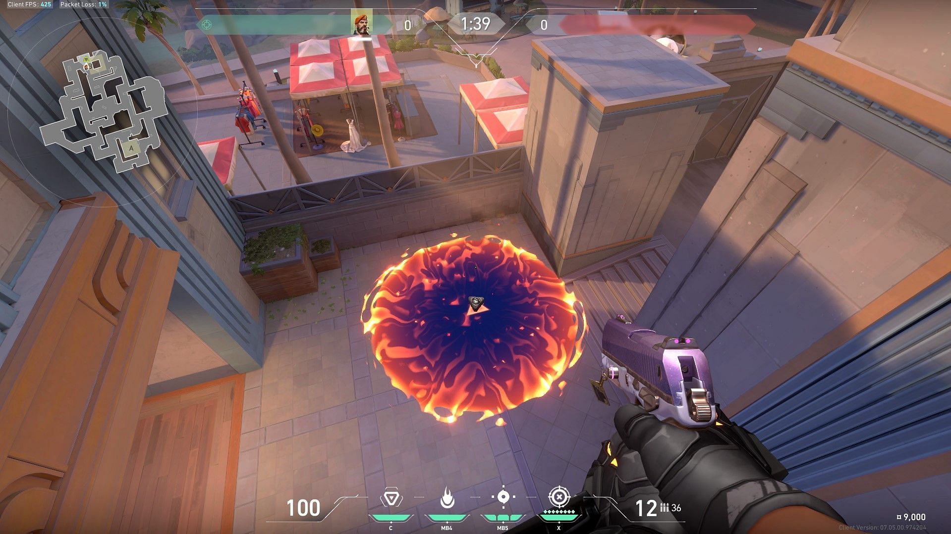 Where the Incendiary lands in B Site corner plant near B Main (Image via Riot Games)