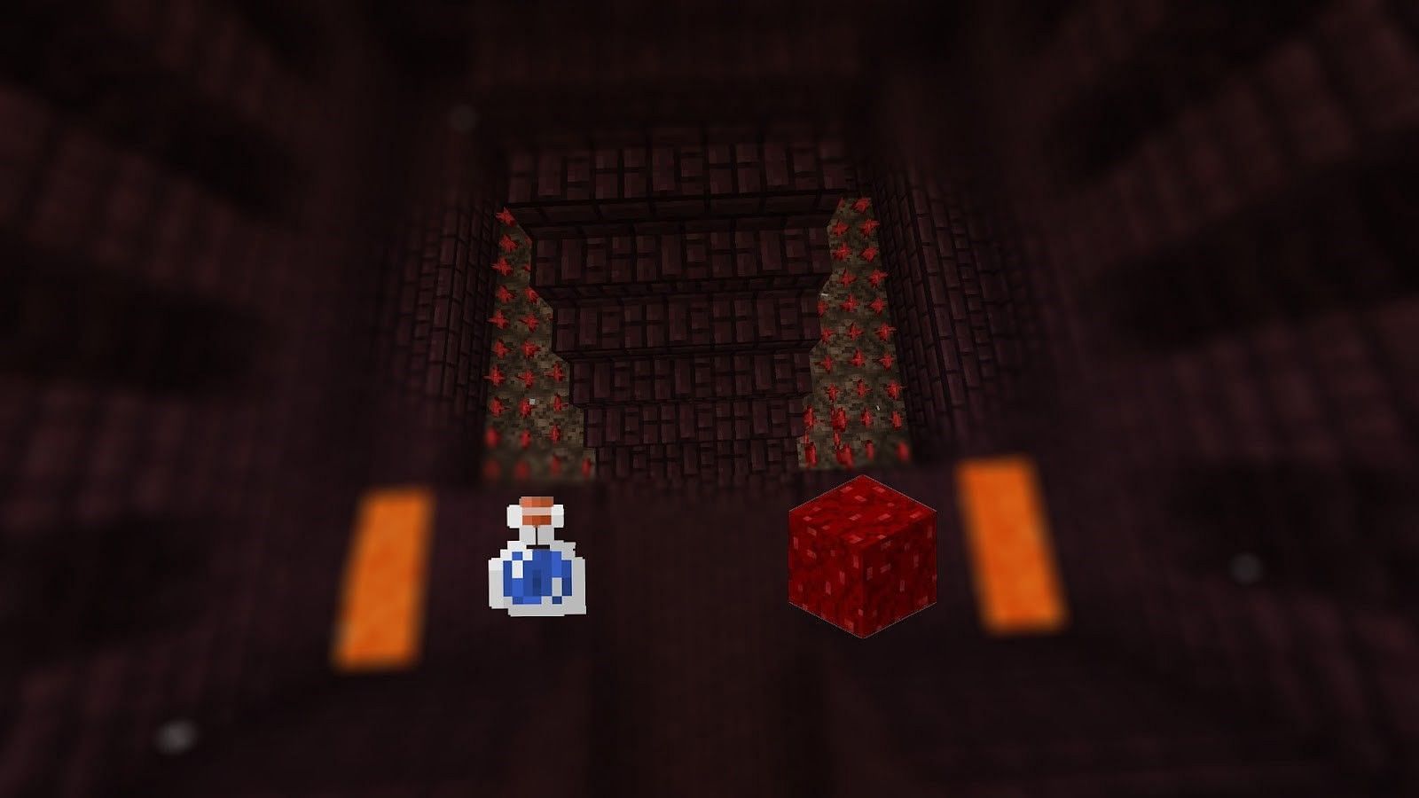 Nether warts growing near the nether fortress stairwell (Image via Mojang)